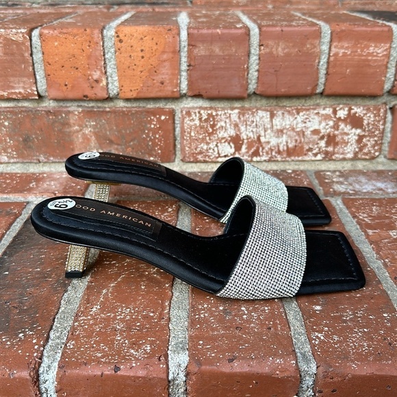 Good‎ American Kickstand Slide Kitten Heel Sandals Black Diamond Size 6.5 - Picture 1 of 9